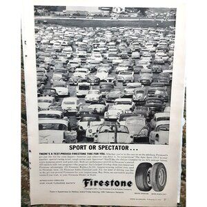 Firestone Tires with vintage cars 1961 Original Print Ad vintage